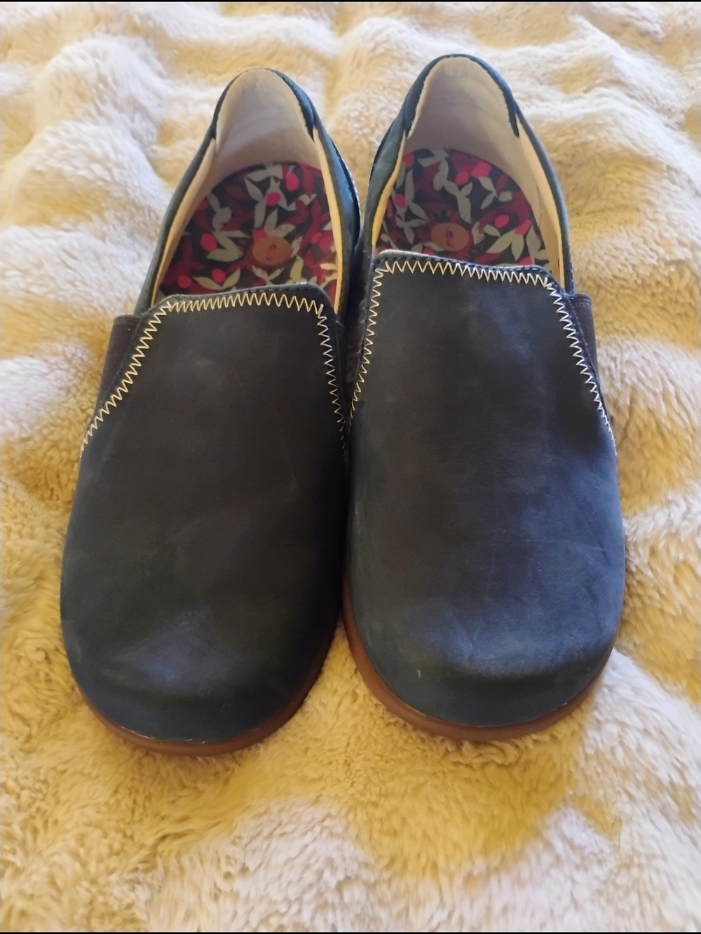 REVITALIGN Women's Navy Blue Slip-On Mules with Zigzag Stitch